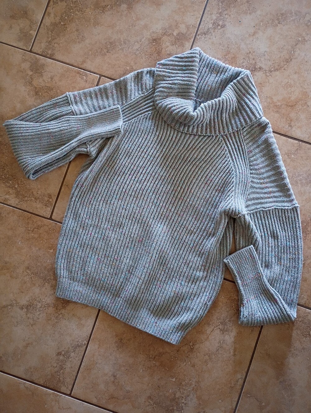 Free People Speckled Light Gray Cowl Neck Sweater